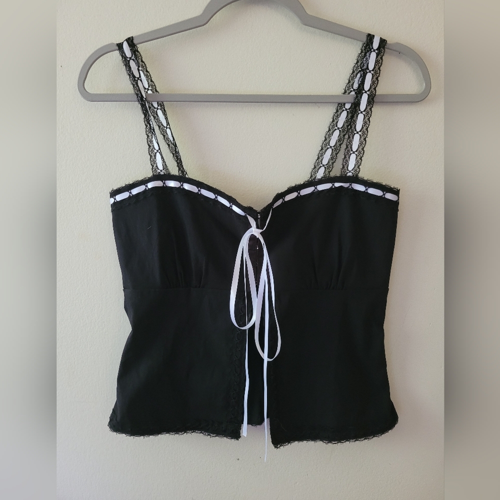 Windsor Black Corset Top Medium Coquette Whimsigoth Y2K Babydoll Lace Festival